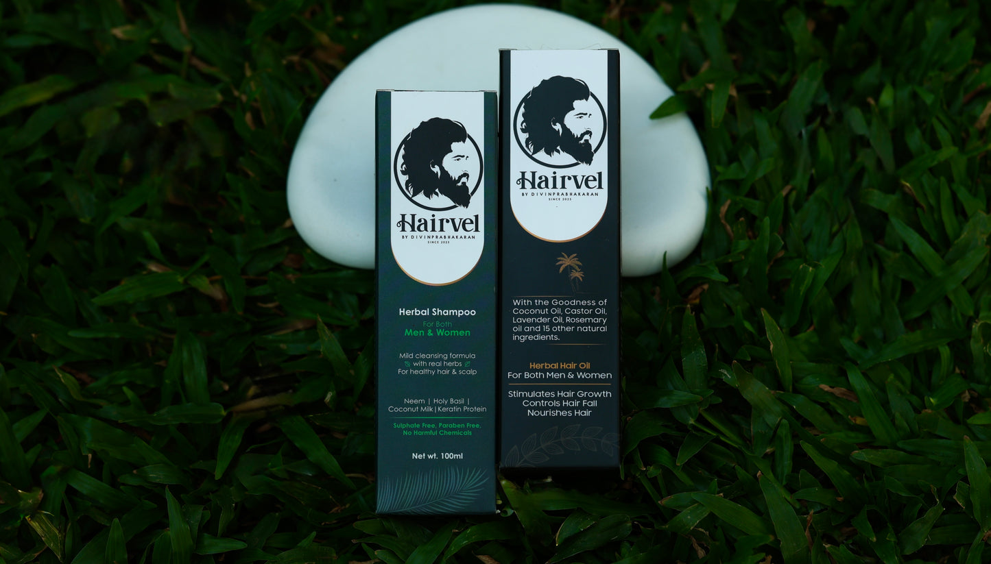 Hairvel Herbal Hair Oil (100ml) + Shampoo (100ml) Nature's Best Hair Care Combo