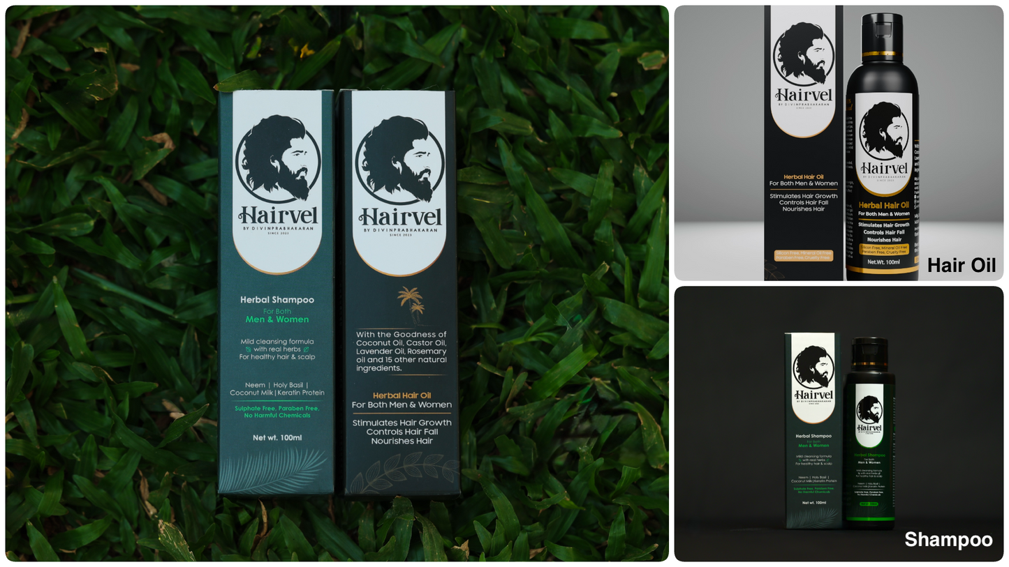 Hairvel Herbal Hair Oil (100ml) + Shampoo (100ml) Nature's Best Hair Care Combo